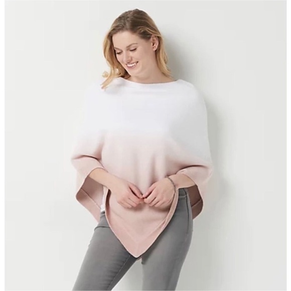 Barefoot Dreams CozyChic Ultra Lite Ocean Breeze Poncho in Ombré Rose Mist - Picture 2 of 7